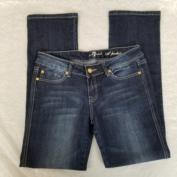 7FAM Women's 26 A Pocket Straight Leg Dark Jeans - Picture 7 of 8